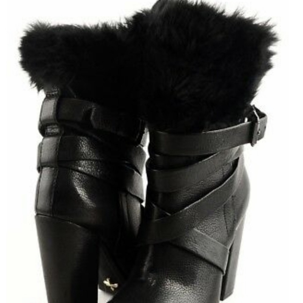 Pour La Victoire Chic Black Leather Fur Trim Boots - Picture 14 of 14